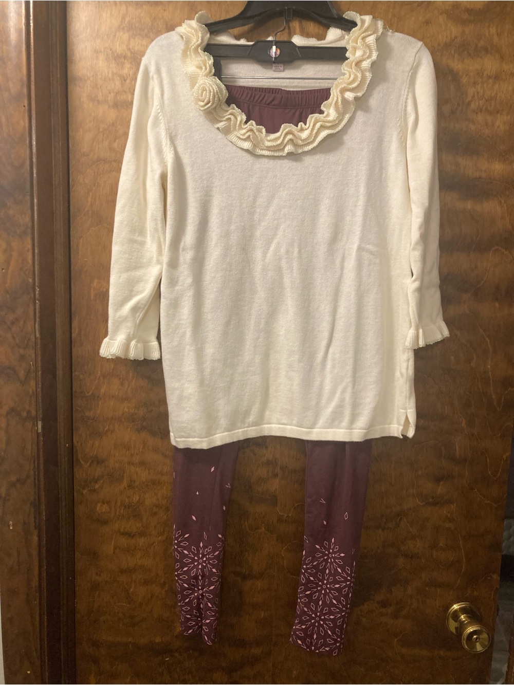 Women's Cream Ruffled Scoop Neck Sweater